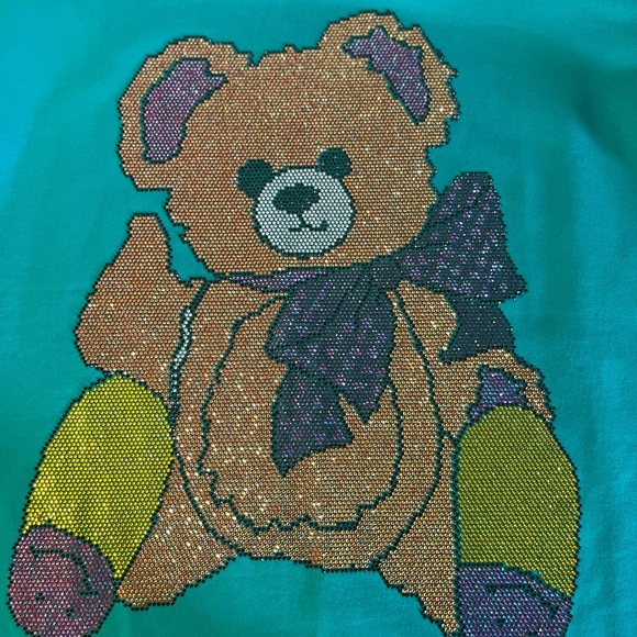 Teal Sweatshirt with Sequin Teddy Bear Design - Picture 2 of 7